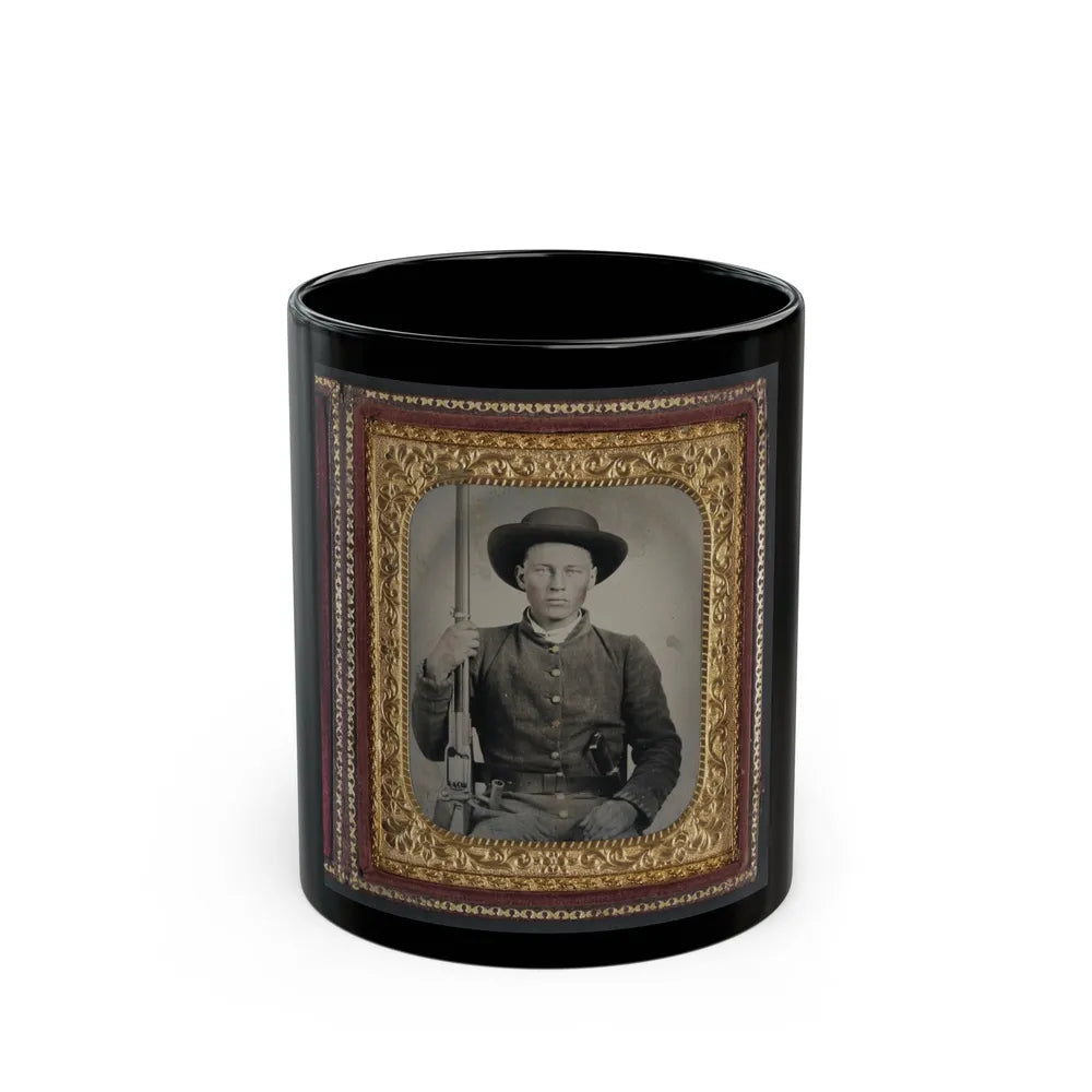 Unidentified Soldier In Confederate Uniform With Colt Revolving Rifle And D-Guard Bowie Knife (U.S. Civil War) Black Coffee Mug-11oz-Go Mug Yourself