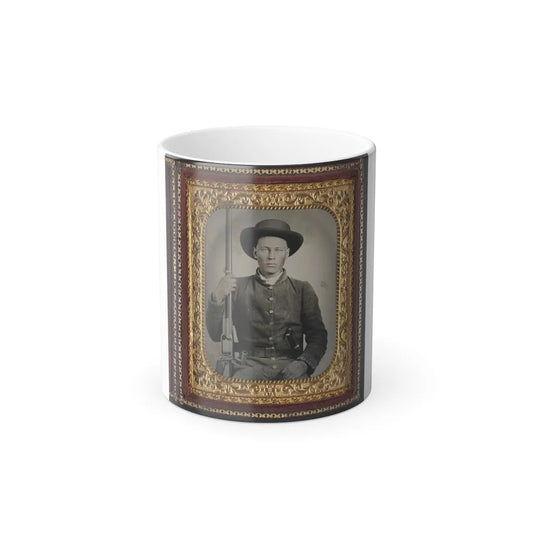 Unidentified Soldier in Confederate Uniform With Colt Revolving Rifle and D-Guard Bowie Knife (U.S. Civil War) Color Changing Coffee Mug 11oz-11oz-Go Mug Yourself