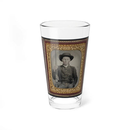 Unidentified Soldier In Confederate Uniform With Colt Revolving Rifle And D-Guard Bowie Knife (U.S. Civil War) Pint Glass 16oz-16oz-Go Mug Yourself