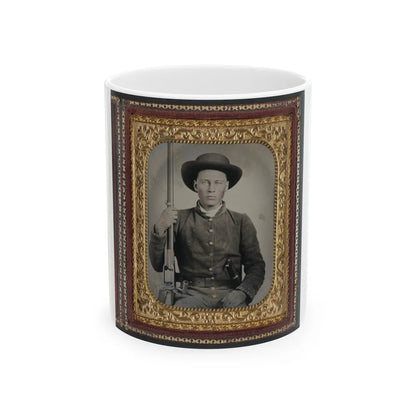 Unidentified Soldier In Confederate Uniform With Colt Revolving Rifle And D-Guard Bowie Knife (U.S. Civil War) White Coffee Mug-11oz-Go Mug Yourself