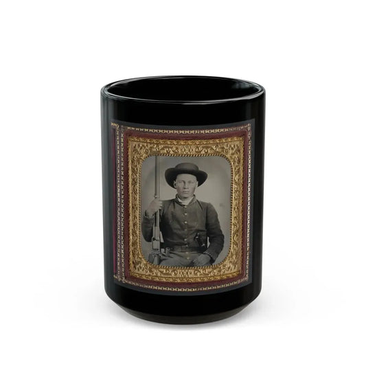 Unidentified Soldier In Confederate Uniform With Colt Revolving Rifle And D-Guard Bowie Knife (U.S. Civil War) Black Coffee Mug 15oz - Go Mug Yourself