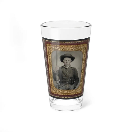 Unidentified Soldier In Confederate Uniform With Colt Revolving Rifle And D-Guard Bowie Knife (U.S. Civil War) Pint Glass 16oz 16oz - Go Mug Yourself
