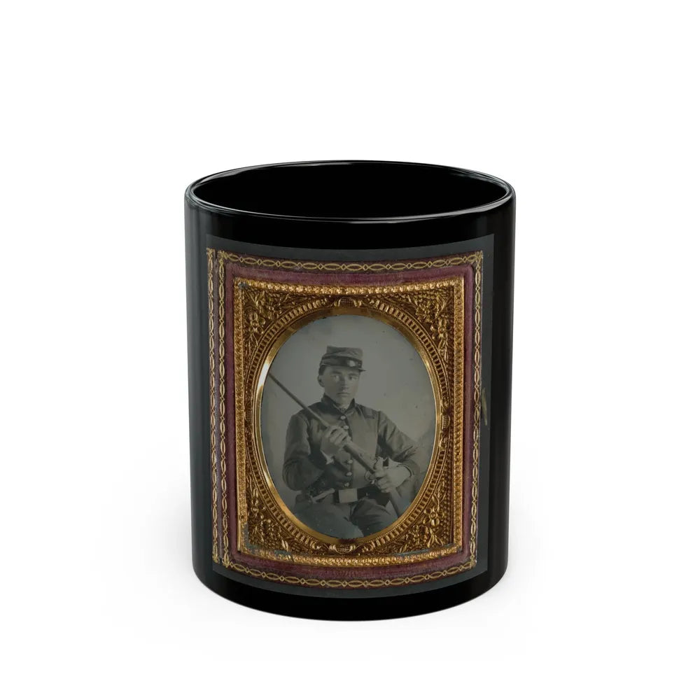 Unidentified Soldier In Confederate Uniform With Conversion Musket And Small Bowie Knife (U.S. Civil War) Black Coffee Mug-11oz-Go Mug Yourself