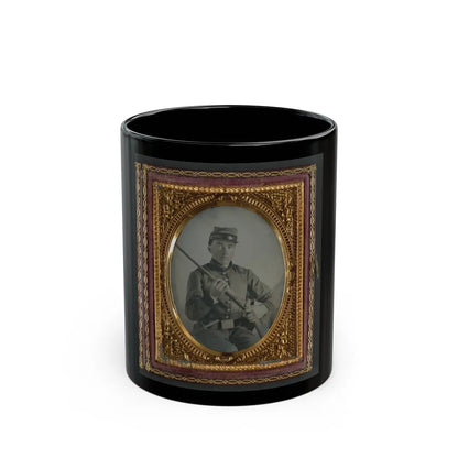 Unidentified Soldier In Confederate Uniform With Conversion Musket And Small Bowie Knife (U.S. Civil War) Black Coffee Mug-11oz-Go Mug Yourself