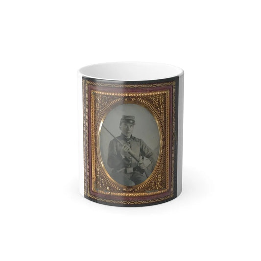 Unidentified Soldier in Confederate Uniform With Conversion Musket and Small Bowie Knife (U.S. Civil War) Color Changing Coffee Mug 11oz-11oz-Go Mug Yourself