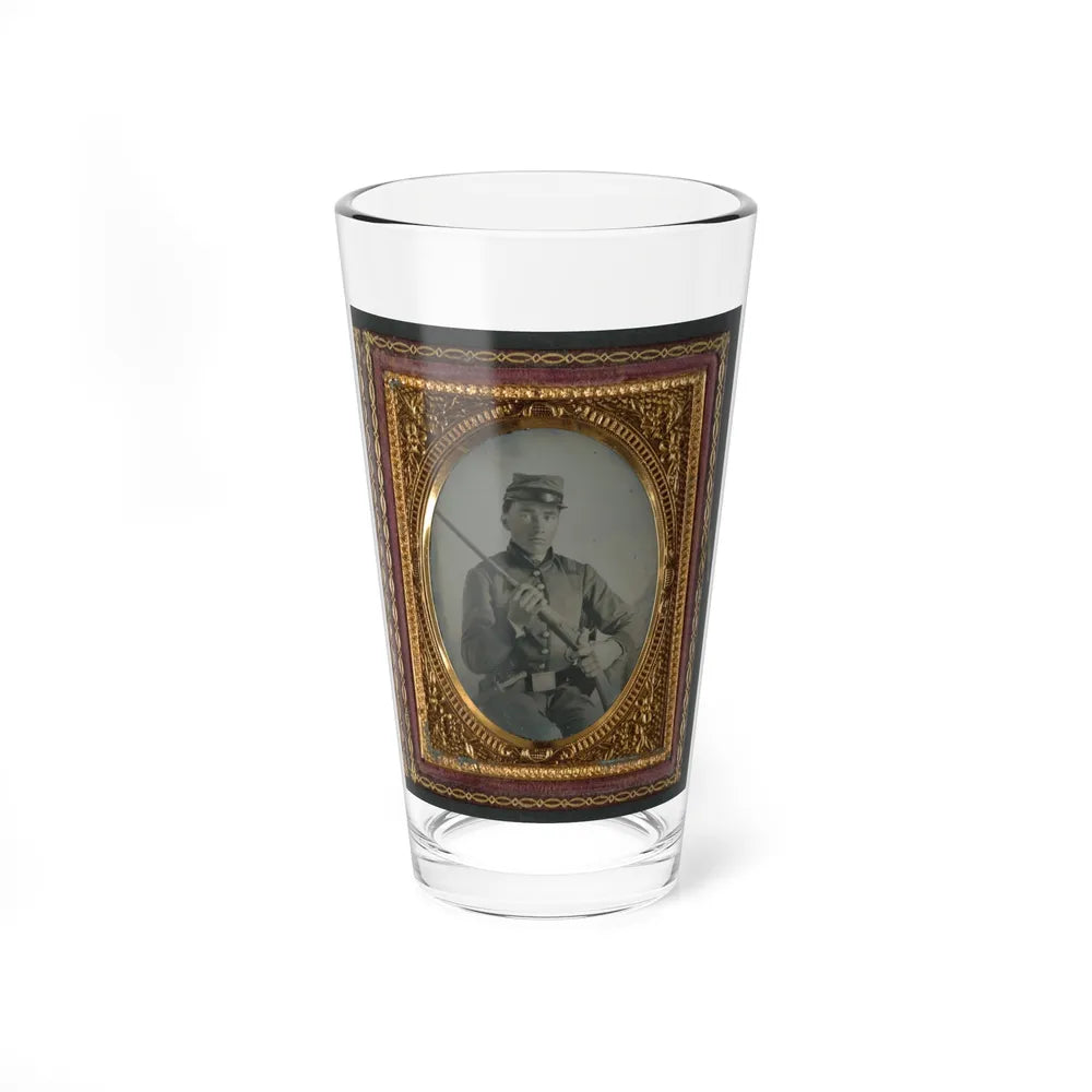 Unidentified Soldier In Confederate Uniform With Conversion Musket And Small Bowie Knife (U.S. Civil War) Pint Glass 16oz-16oz-Go Mug Yourself