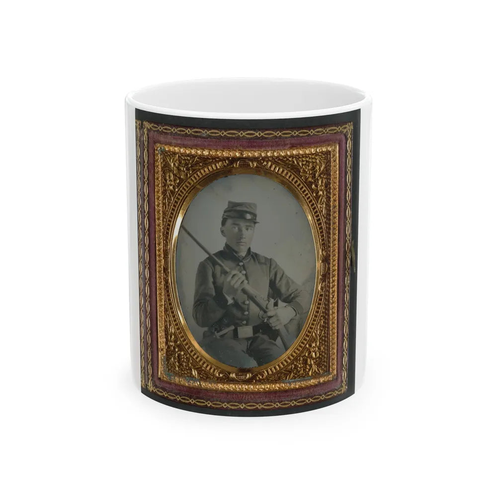 Unidentified Soldier In Confederate Uniform With Conversion Musket And Small Bowie Knife (U.S. Civil War) White Coffee Mug-11oz-Go Mug Yourself