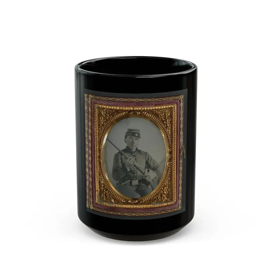 Unidentified Soldier In Confederate Uniform With Conversion Musket And Small Bowie Knife (U.S. Civil War) Black Coffee Mug 15oz - Go Mug Yourself