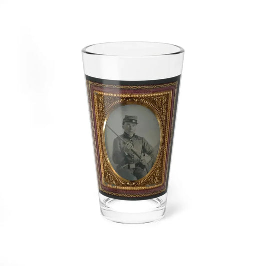 Unidentified Soldier In Confederate Uniform With Conversion Musket And Small Bowie Knife (U.S. Civil War) Pint Glass 16oz 16oz - Go Mug Yourself