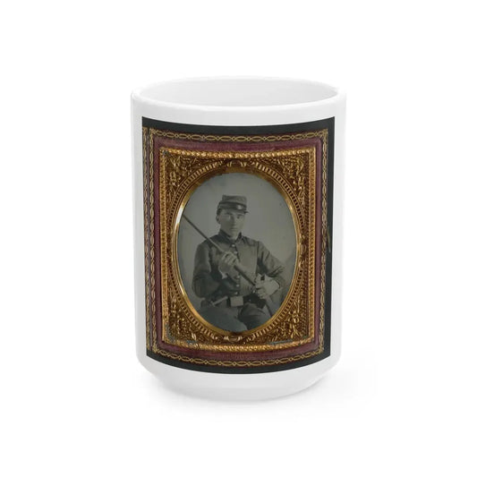 Unidentified Soldier In Confederate Uniform With Conversion Musket And Small Bowie Knife (U.S. Civil War) White Coffee Mug 15oz - Go Mug Yourself