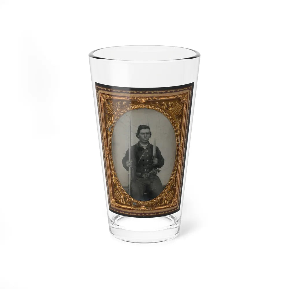 Unidentified Soldier In Confederate Uniform With D-Guard Bowie Knife, Musket, And Revolver (U.S. Civil War) Pint Glass 16oz-16oz-Go Mug Yourself