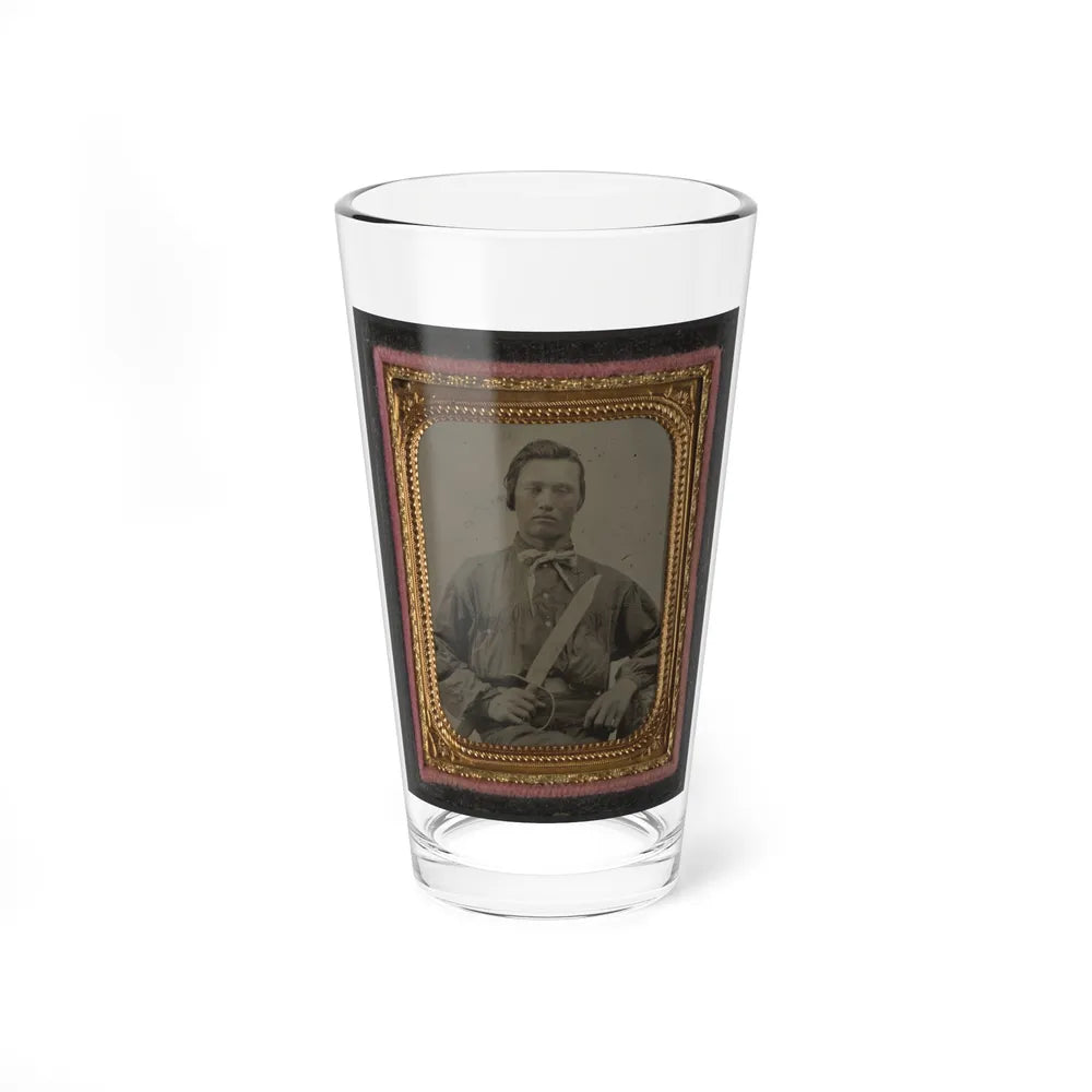 Unidentified Soldier In Confederate Uniform With D Guard Bowie Knife (U.S. Civil War) Pint Glass 16oz-16oz-Go Mug Yourself