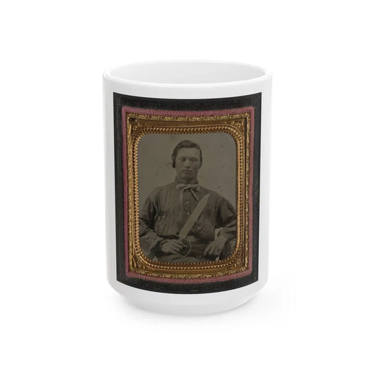 Unidentified Soldier In Confederate Uniform With D Guard Bowie Knife (U.S. Civil War) White Coffee Mug-15oz-Go Mug Yourself