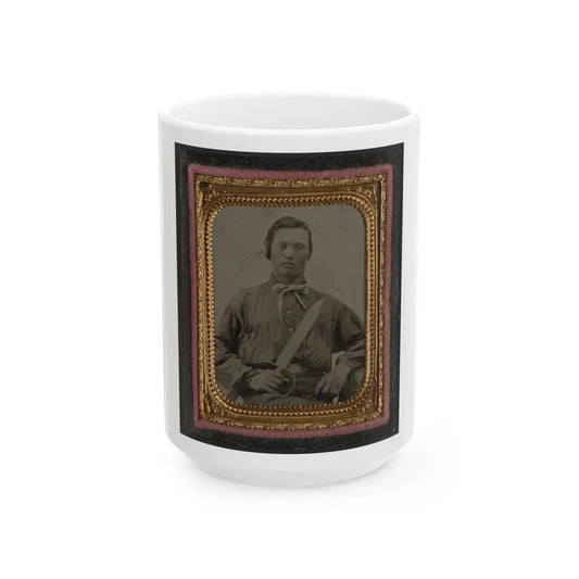Unidentified Soldier In Confederate Uniform With D Guard Bowie Knife (U.S. Civil War) White Coffee Mug 15oz - Go Mug Yourself