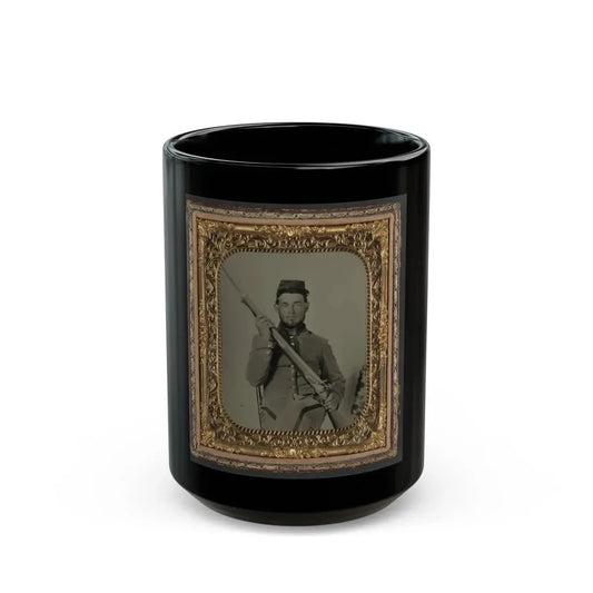 Unidentified Soldier In Confederate Uniform With Flintlock Musket (U.S. Civil War) Black Coffee Mug 15oz - Go Mug Yourself