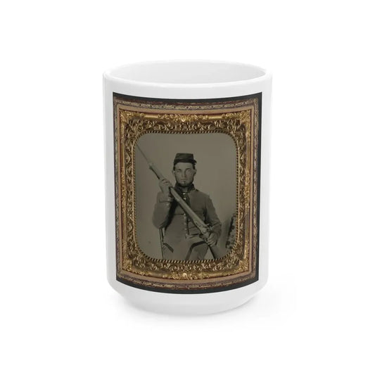 Unidentified Soldier In Confederate Uniform With Flintlock Musket (U.S. Civil War) White Coffee Mug 15oz - Go Mug Yourself