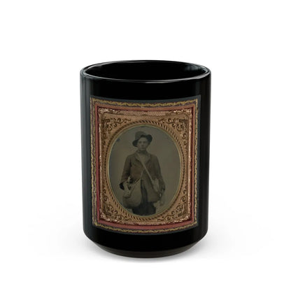 Unidentified Soldier In Confederate Uniform With Gardner Patent Canteen And Haversack (U.S. Civil War) Black Coffee Mug-15oz-Go Mug Yourself