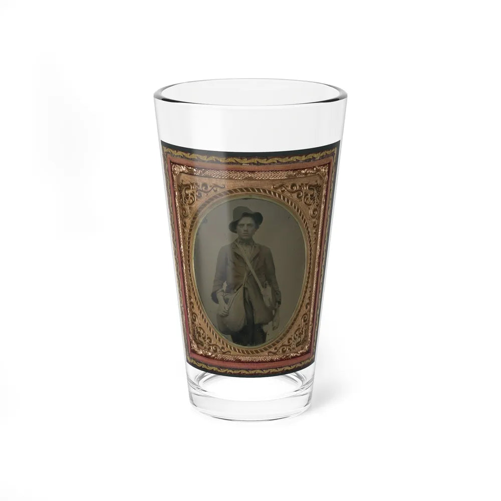 Unidentified Soldier In Confederate Uniform With Gardner Patent Canteen And Haversack (U.S. Civil War) Pint Glass 16oz-16oz-Go Mug Yourself