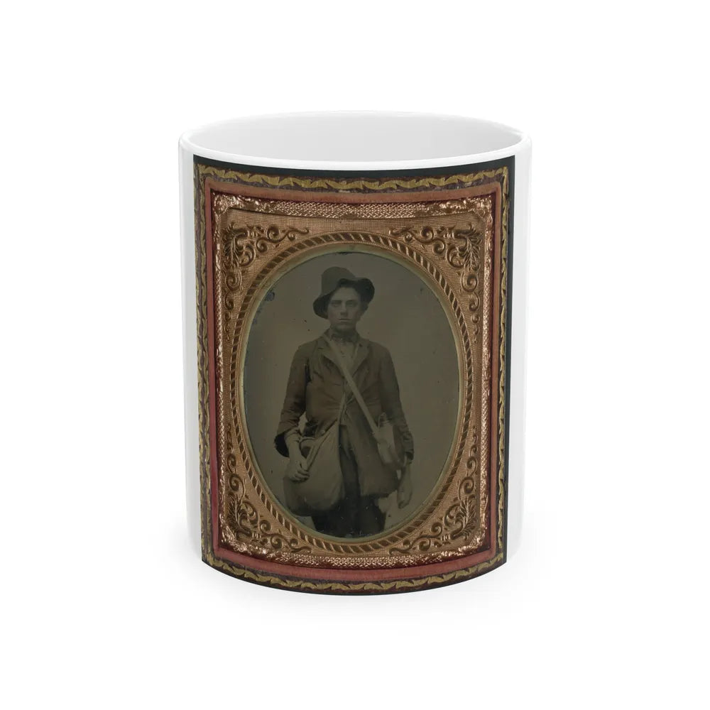 Unidentified Soldier In Confederate Uniform With Gardner Patent Canteen And Haversack (U.S. Civil War) White Coffee Mug-11oz-Go Mug Yourself