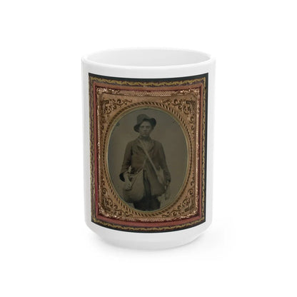 Unidentified Soldier In Confederate Uniform With Gardner Patent Canteen And Haversack (U.S. Civil War) White Coffee Mug-15oz-Go Mug Yourself