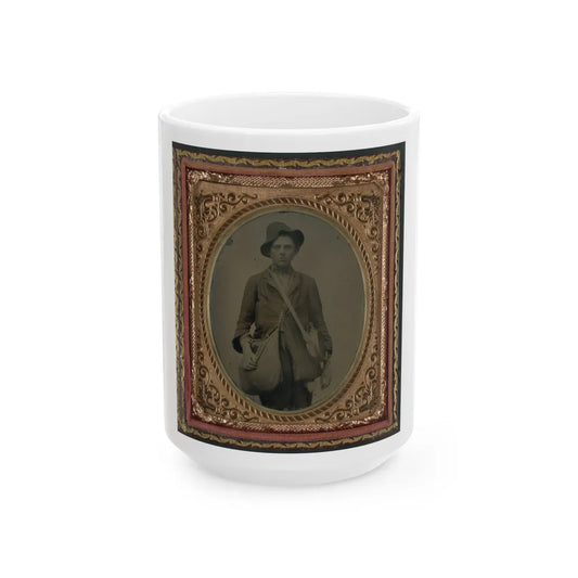 Unidentified Soldier In Confederate Uniform With Gardner Patent Canteen And Haversack (U.S. Civil War) White Coffee Mug-15oz-Go Mug Yourself