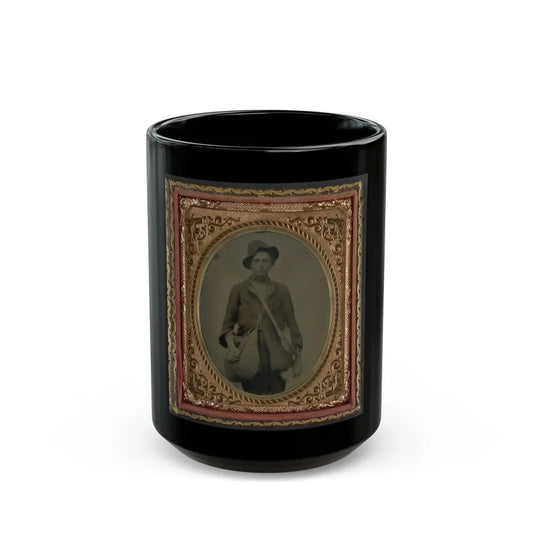 Unidentified Soldier In Confederate Uniform With Gardner Patent Canteen And Haversack (U.S. Civil War) Black Coffee Mug 15oz - Go Mug Yourself