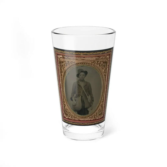 Unidentified Soldier In Confederate Uniform With Gardner Patent Canteen And Haversack (U.S. Civil War) Pint Glass 16oz 16oz - Go Mug Yourself