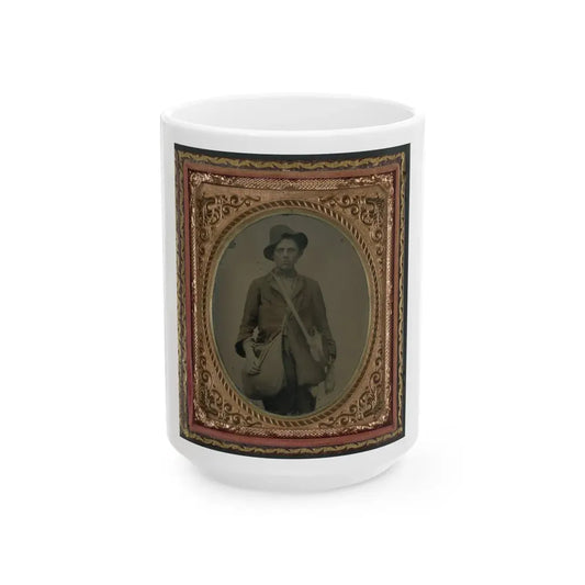Unidentified Soldier In Confederate Uniform With Gardner Patent Canteen And Haversack (U.S. Civil War) White Coffee Mug 15oz - Go Mug Yourself