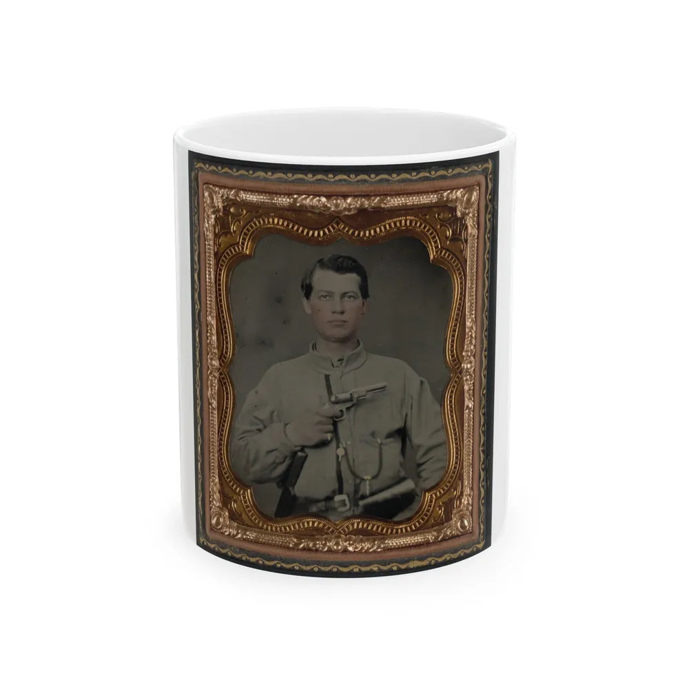 Unidentified Soldier In Confederate Uniform With Gun (U.S. Civil War) White Coffee Mug-11oz-Go Mug Yourself