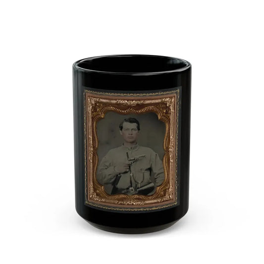 Unidentified Soldier In Confederate Uniform With Gun (U.S. Civil War) Black Coffee Mug 15oz - Go Mug Yourself
