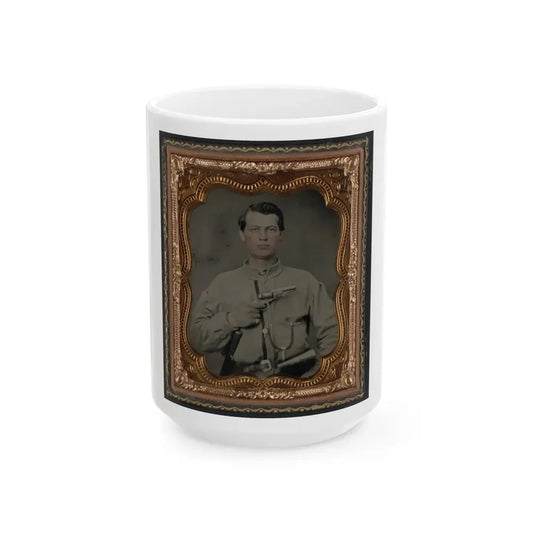Unidentified Soldier In Confederate Uniform With Gun (U.S. Civil War) White Coffee Mug 15oz - Go Mug Yourself