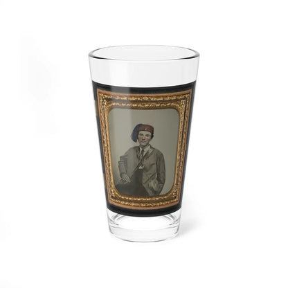 Unidentified Soldier In Confederate Uniform With I Buttons And Company B Hat With Tin Drum Canteen (U.S. Civil War) Pint Glass 16oz-16oz-Go Mug Yourself