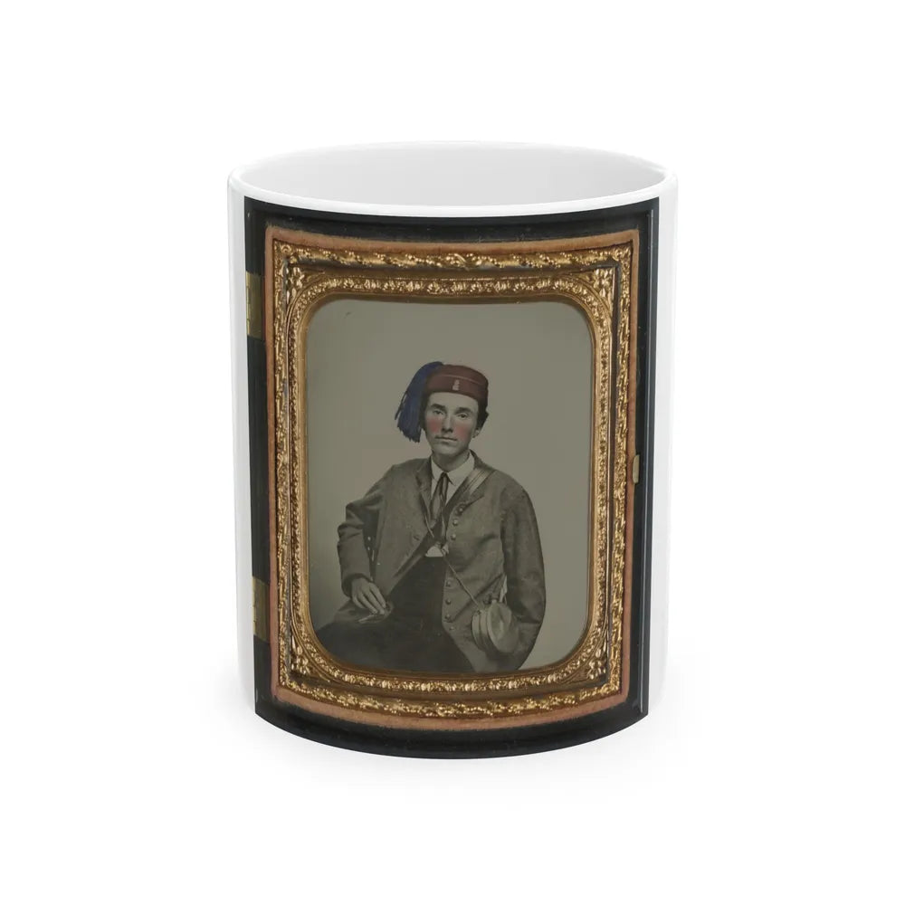 Unidentified Soldier In Confederate Uniform With I Buttons And Company B Hat With Tin Drum Canteen (U.S. Civil War) White Coffee Mug-11oz-Go Mug Yourself