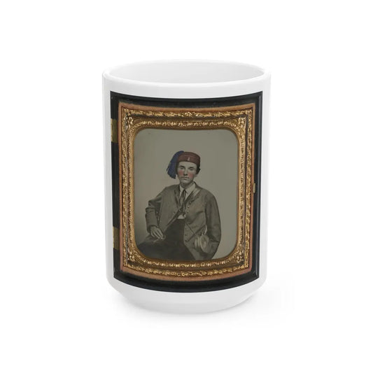 Unidentified Soldier In Confederate Uniform With I Buttons And Company B Hat With Tin Drum Canteen (U.S. Civil War) White Coffee Mug-15oz-Go Mug Yourself