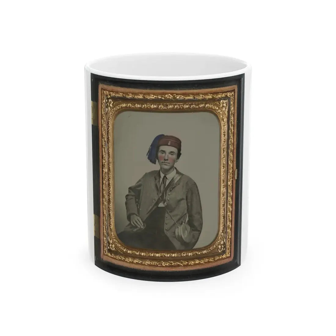 Unidentified Soldier In Confederate Uniform With  I  Buttons And Company B Hat With Tin Drum Canteen (U.S. Civil War) White Coffee Mug 11oz - Go Mug Yourself