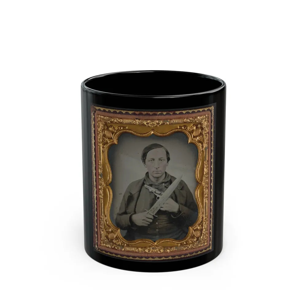 Unidentified Soldier In Confederate Uniform With Knife And Revolver (U.S. Civil War) Black Coffee Mug-11oz-Go Mug Yourself