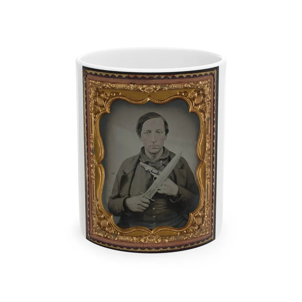 Unidentified Soldier In Confederate Uniform With Knife And Revolver (U.S. Civil War) White Coffee Mug-11oz-Go Mug Yourself