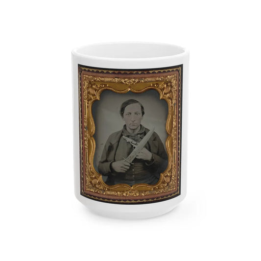 Unidentified Soldier In Confederate Uniform With Knife And Revolver (U.S. Civil War) White Coffee Mug-15oz-Go Mug Yourself