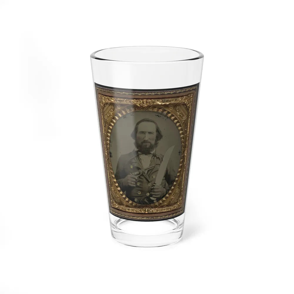 Unidentified Soldier In Confederate Uniform With Large Bowie Knife And Revolver (U.S. Civil War) Pint Glass 16oz-16oz-Go Mug Yourself