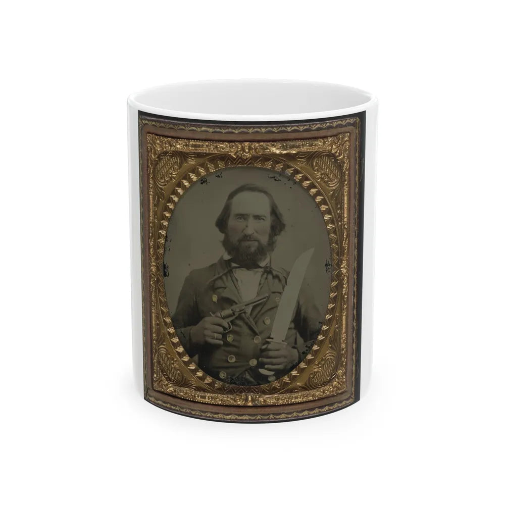 Unidentified Soldier In Confederate Uniform With Large Bowie Knife And Revolver (U.S. Civil War) White Coffee Mug-11oz-Go Mug Yourself