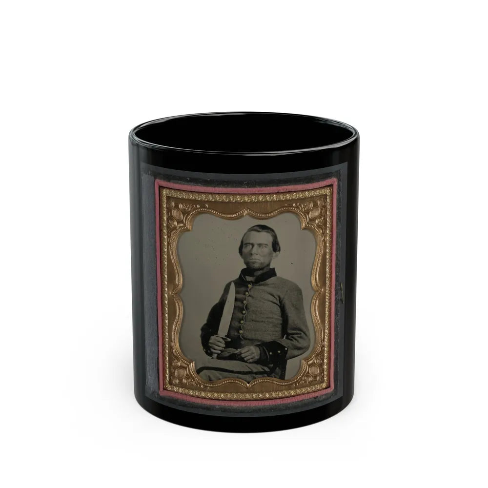 Unidentified Soldier In Confederate Uniform With Large Bowie Knife (U.S. Civil War) Black Coffee Mug-11oz-Go Mug Yourself