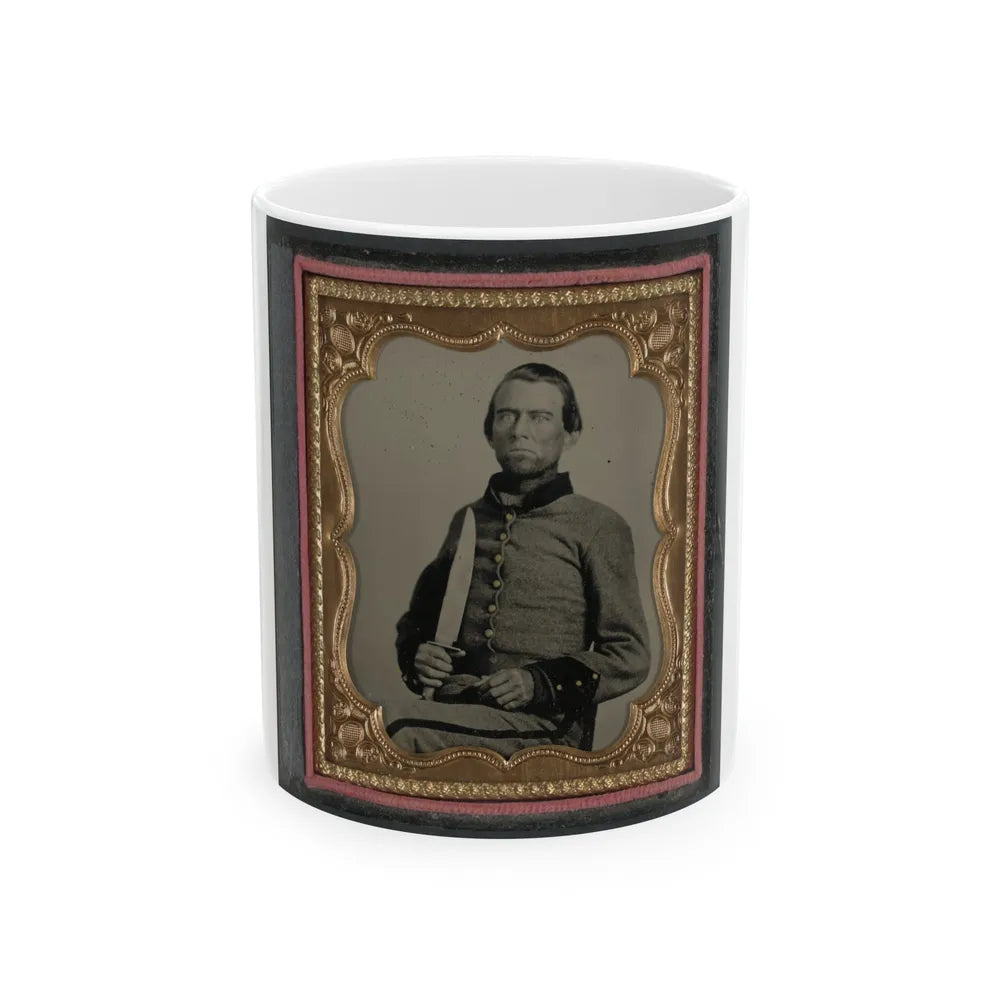 Unidentified Soldier In Confederate Uniform With Large Bowie Knife (U.S. Civil War) White Coffee Mug-11oz-Go Mug Yourself