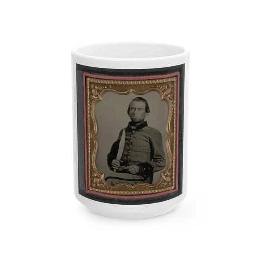 Unidentified Soldier In Confederate Uniform With Large Bowie Knife (U.S. Civil War) White Coffee Mug-15oz-Go Mug Yourself