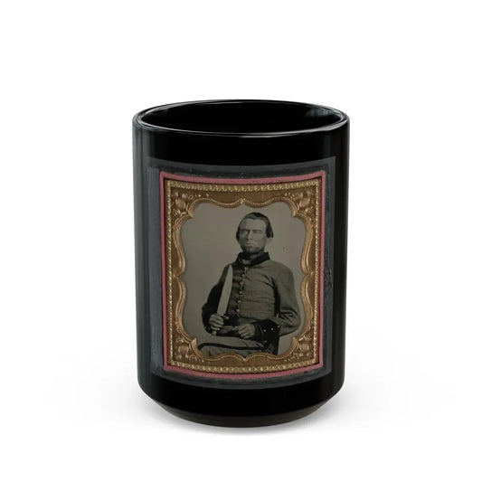 Unidentified Soldier In Confederate Uniform With Large Bowie Knife (U.S. Civil War) Black Coffee Mug 15oz - Go Mug Yourself