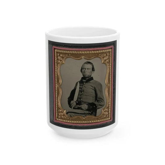 Unidentified Soldier In Confederate Uniform With Large Bowie Knife (U.S. Civil War) White Coffee Mug 15oz - Go Mug Yourself