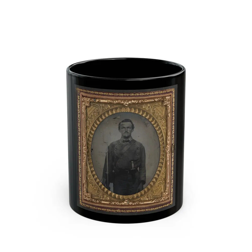 Unidentified Soldier In Confederate Uniform With Musket And Bowie Knife (U.S. Civil War) Black Coffee Mug-11oz-Go Mug Yourself