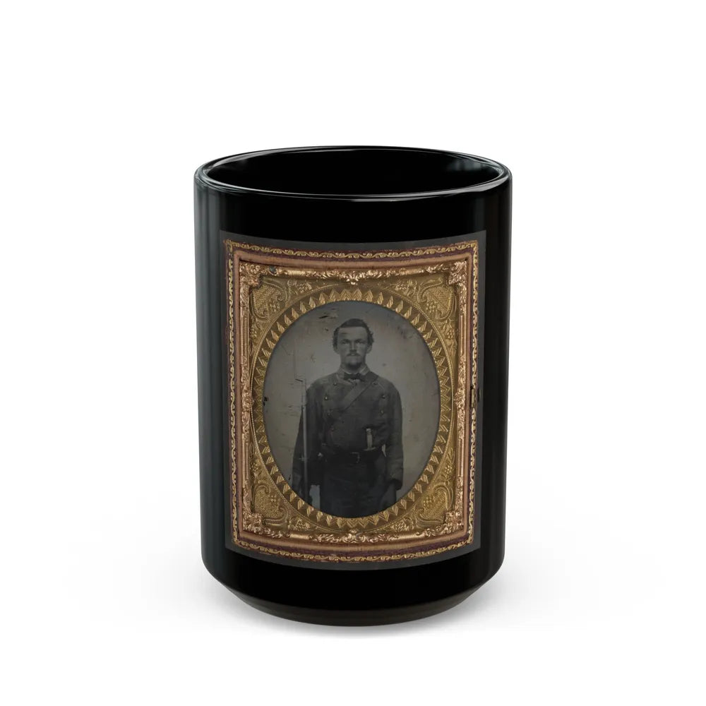 Unidentified Soldier In Confederate Uniform With Musket And Bowie Knife (U.S. Civil War) Black Coffee Mug-15oz-Go Mug Yourself