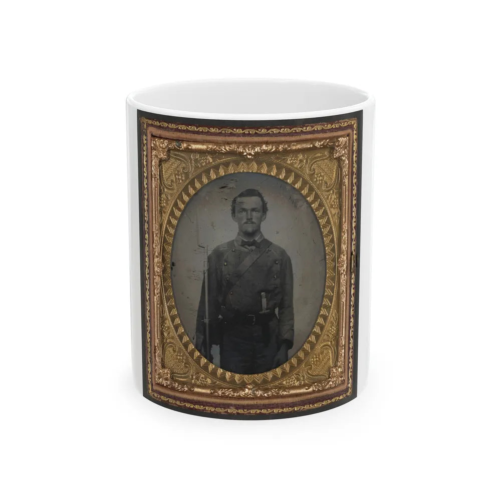 Unidentified Soldier In Confederate Uniform With Musket And Bowie Knife (U.S. Civil War) White Coffee Mug-11oz-Go Mug Yourself