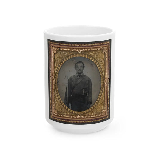 Unidentified Soldier In Confederate Uniform With Musket And Bowie Knife (U.S. Civil War) White Coffee Mug-15oz-Go Mug Yourself