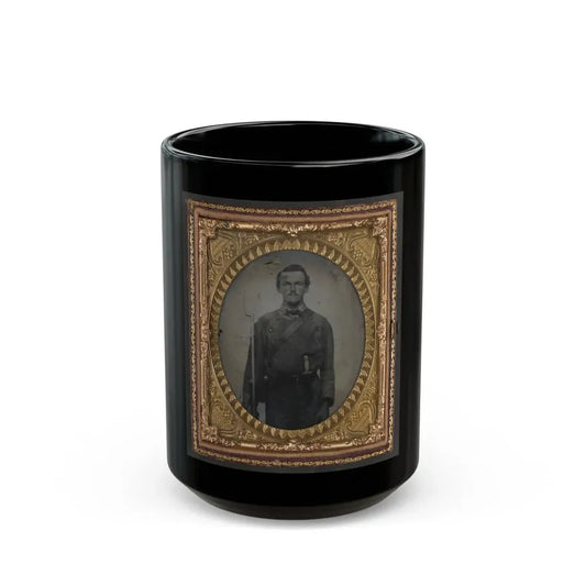 Unidentified Soldier In Confederate Uniform With Musket And Bowie Knife (U.S. Civil War) Black Coffee Mug 15oz - Go Mug Yourself